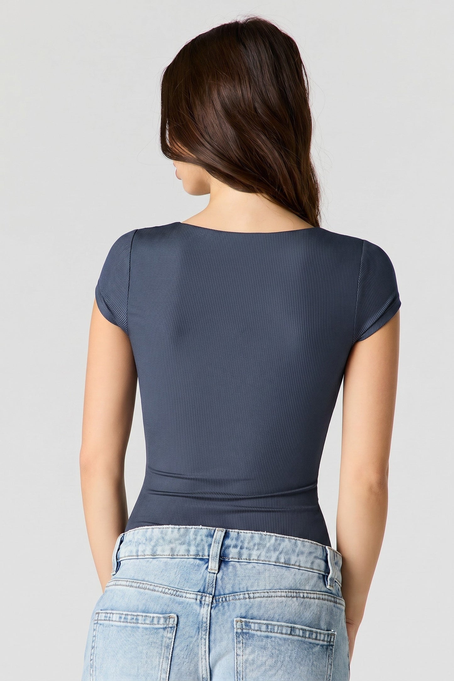 Contour Ribbed Square Neck Short Sleeve Bodysuit