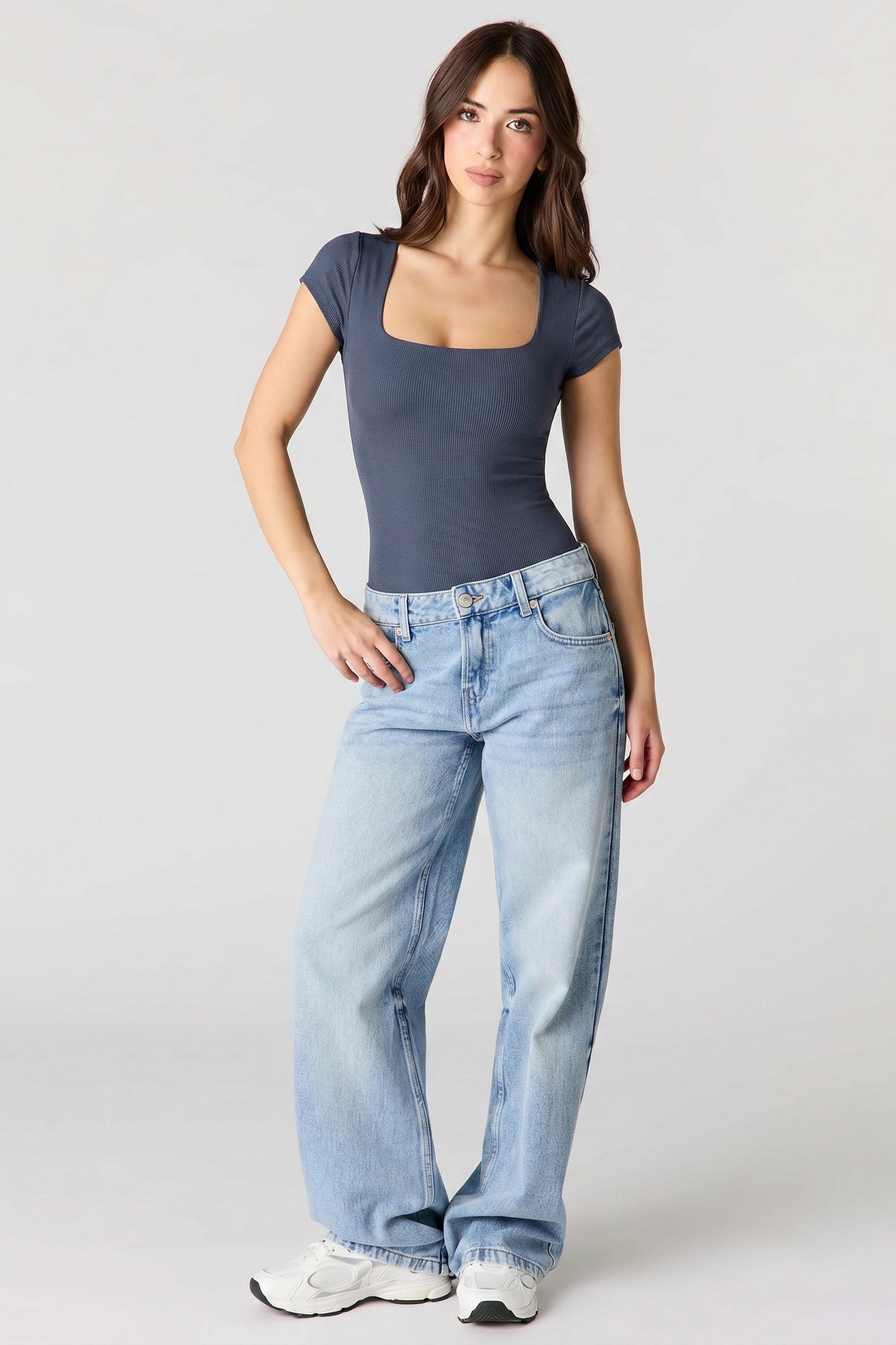 Contour Ribbed Square Neck Short Sleeve Bodysuit