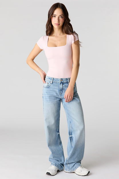 Contour Ribbed Square Neck Short Sleeve Bodysuit