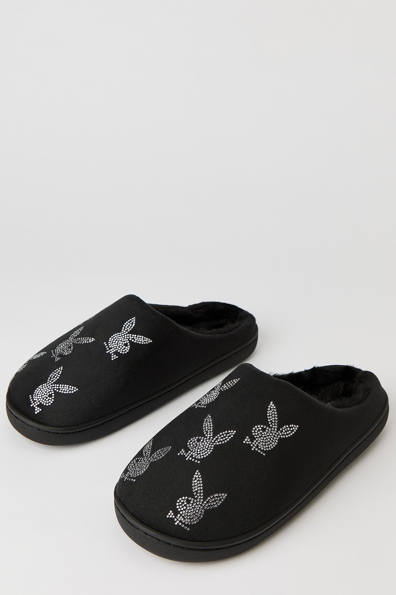 Playboy Rhinestone Faux Fur Slipper