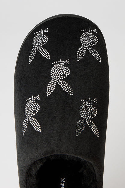 Playboy Rhinestone Faux Fur Slipper