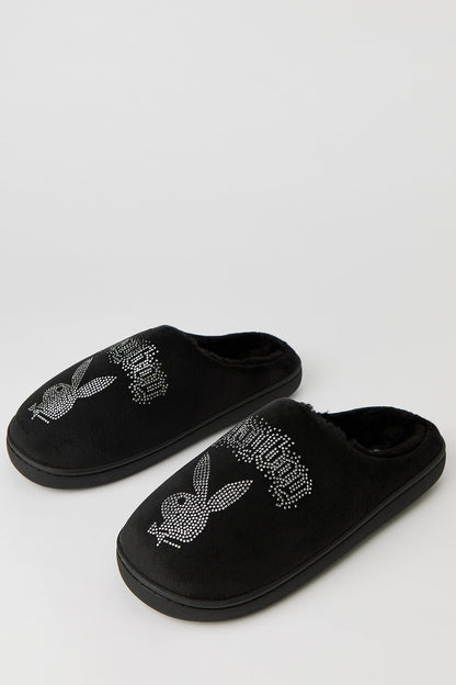 Playboy Rhinestone Faux Fur Slipper