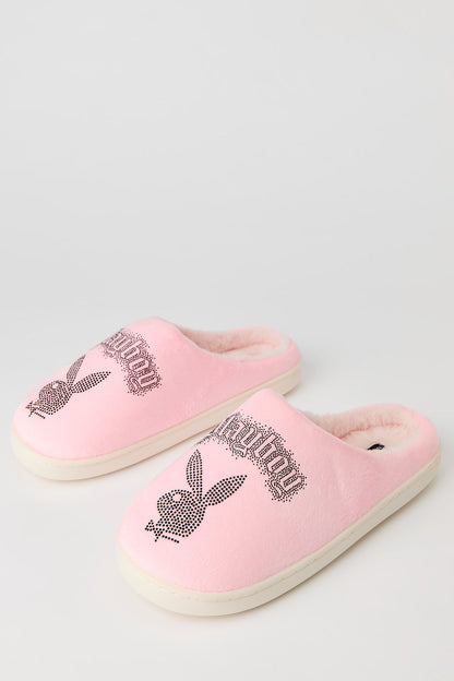 Playboy Rhinestone Faux Fur Slipper