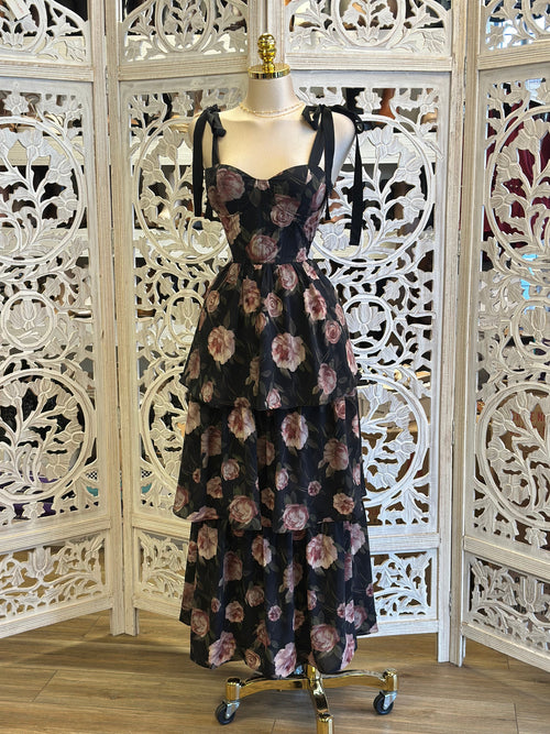 Ribbon Strap Blush Floral Dress -Stretchy,Estira