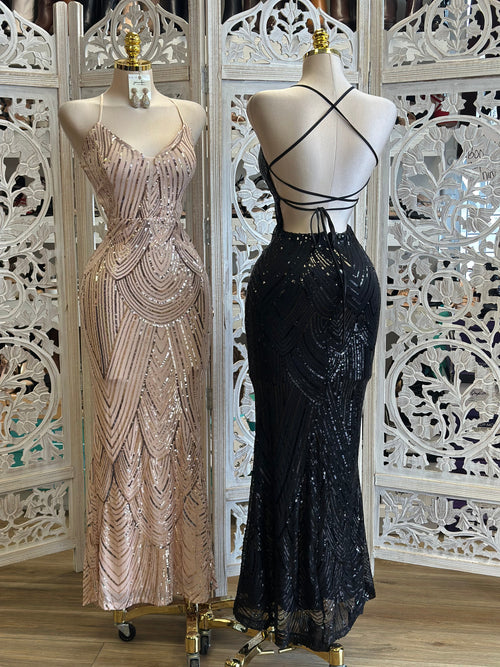 Strappy Back Sequin Maxi Dress- Stretchy ,Estira