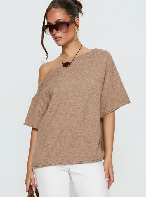 Kourta Off Shoulder Oversized Knit Top Mocha