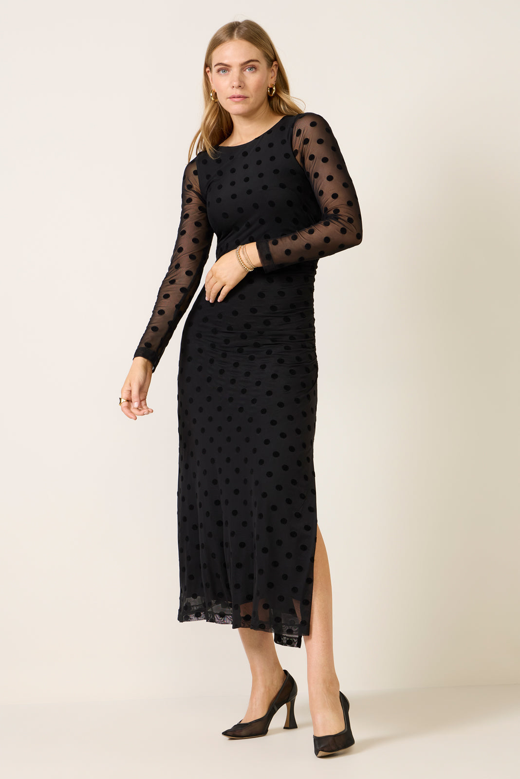 Brinley Mesh Polka Dot Midi Dress