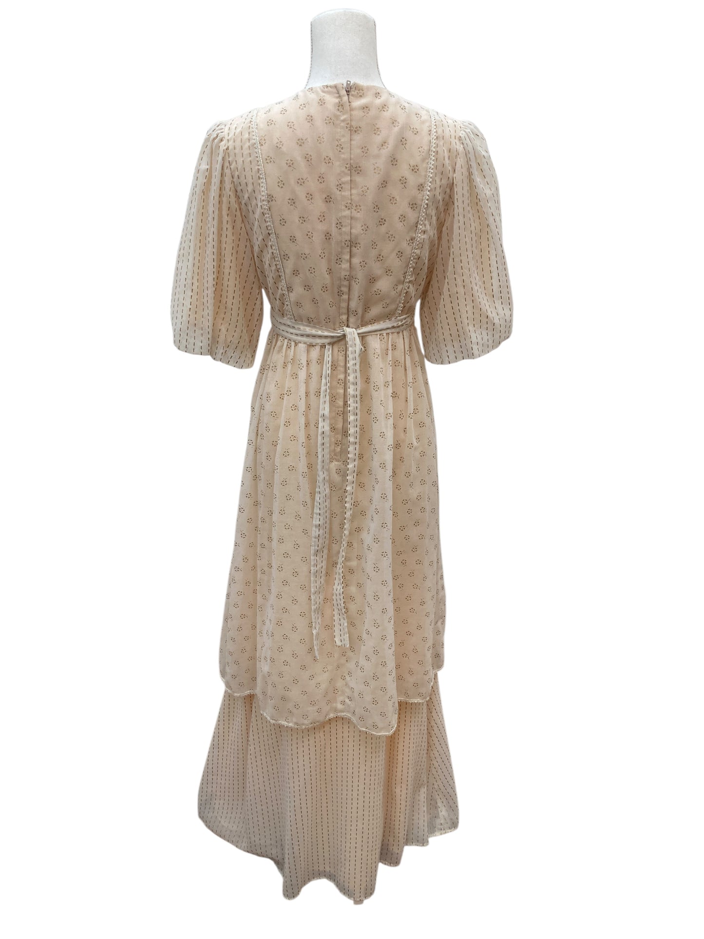 Vintage Summer Party Dress in Ivory/Gold Print, S/M