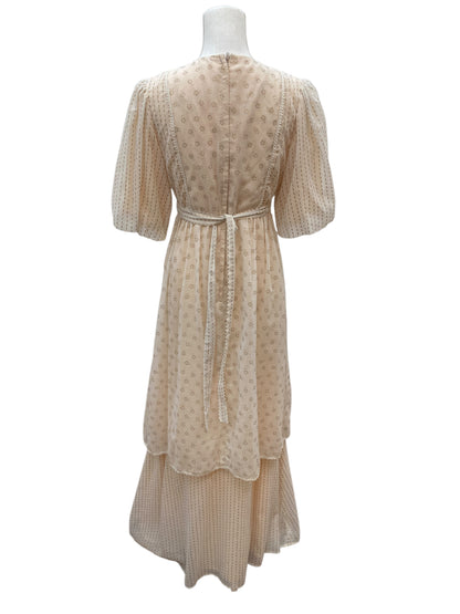 Vintage Summer Party Dress in Ivory/Gold Print, S/M