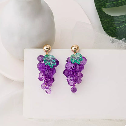 Grape Cluster Beaded Dangle Earrings