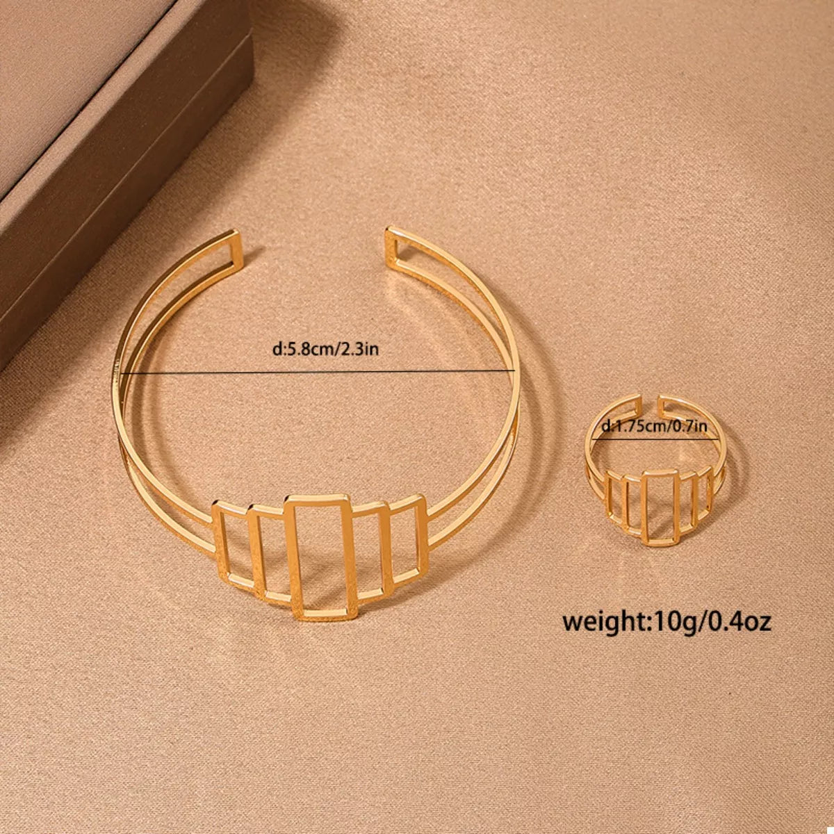 18K Gold-Plated Open Bracelet and Ring Jewelry Set