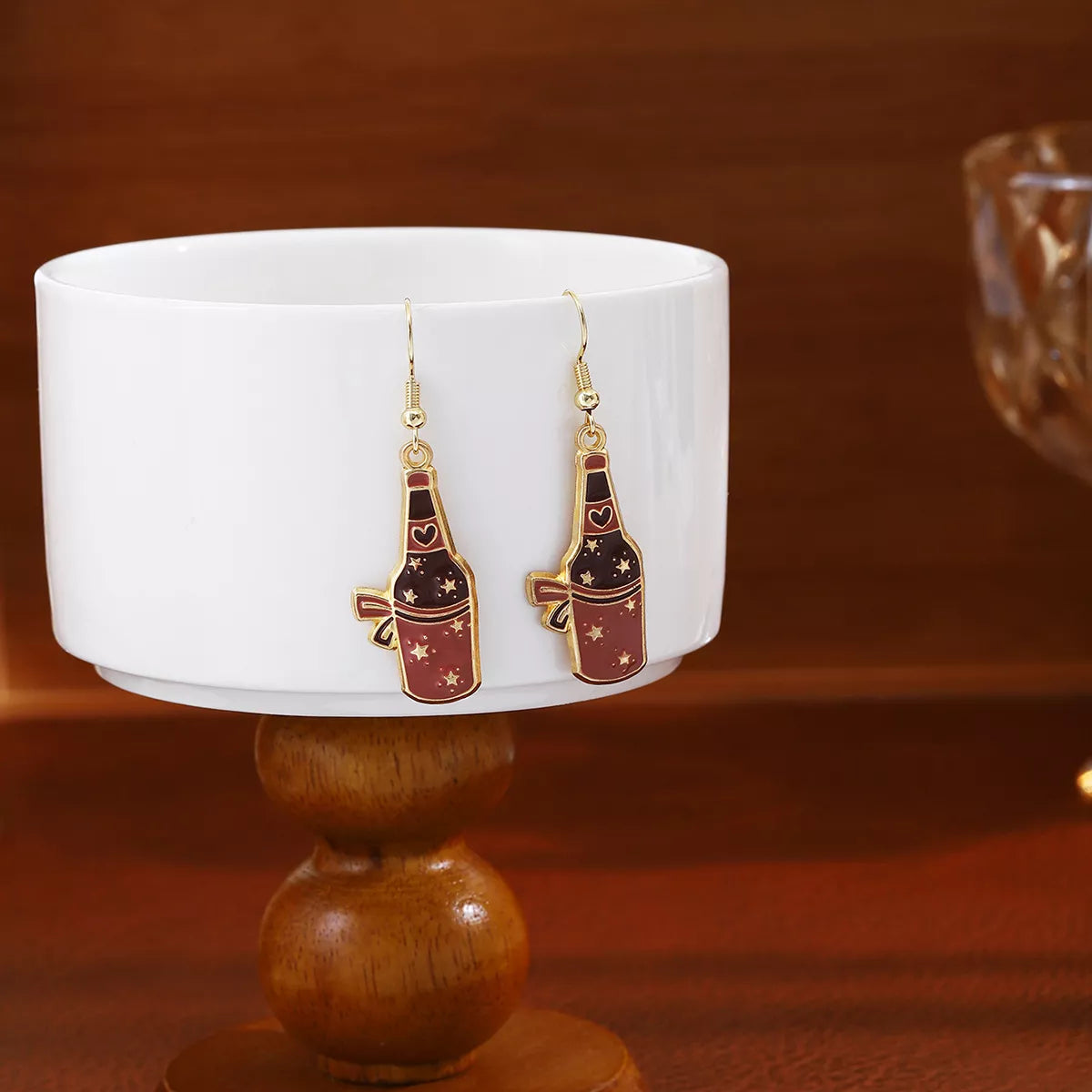 Cowboy Hat & Bottle Dangle Earrings