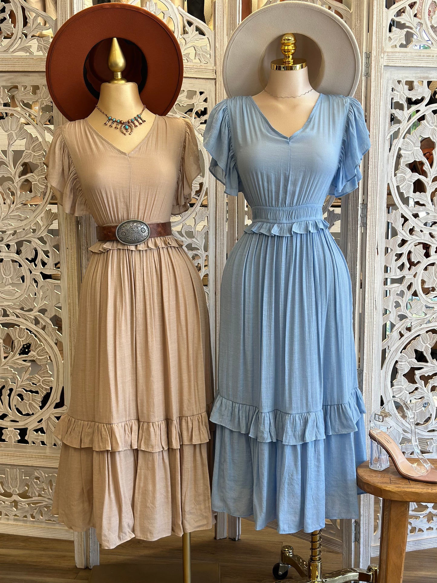 Ruffle Linen Blend Maxi Dress- Stretchy, Estira