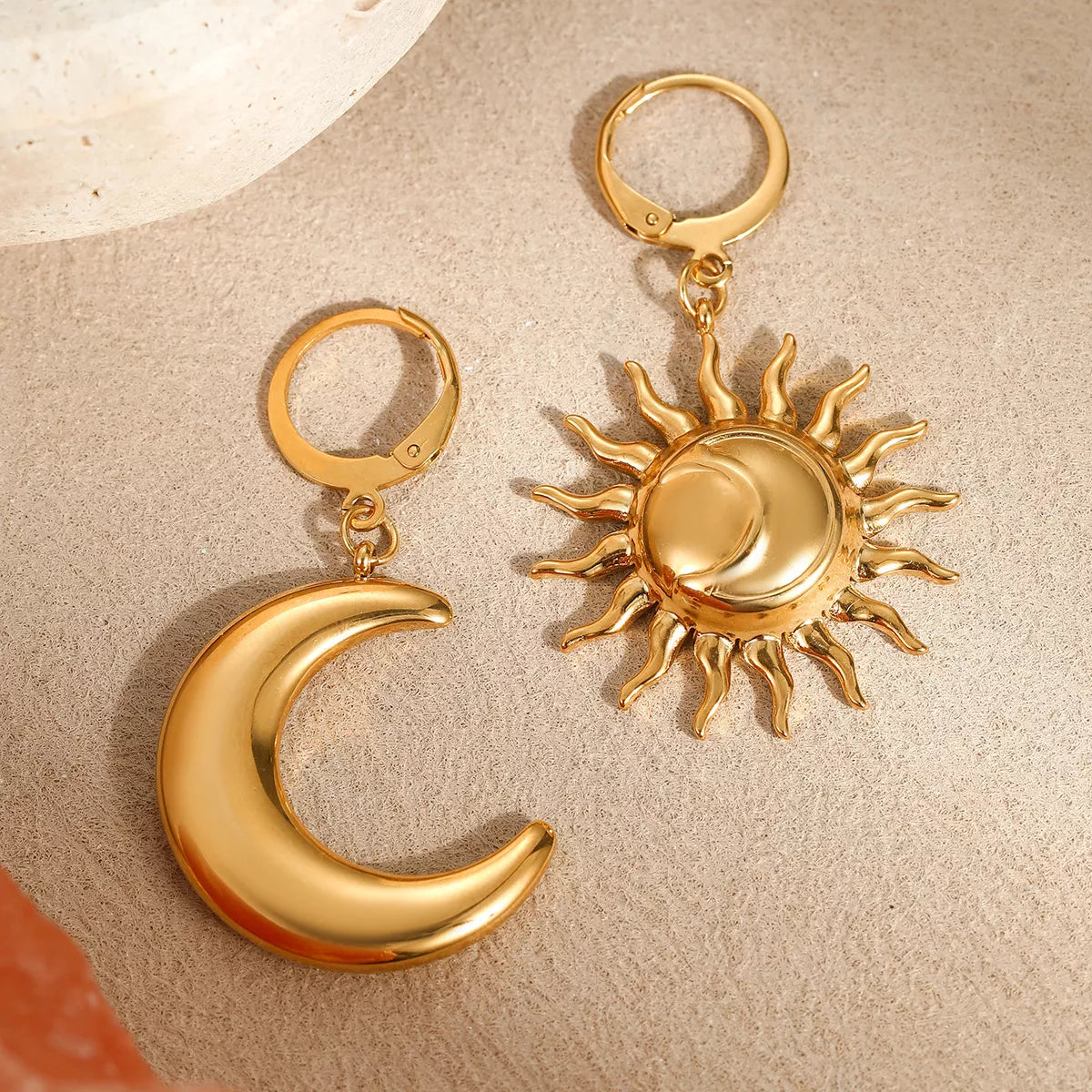 18K Gold-Plated Asymmetrical Sun & Moon Earrings
