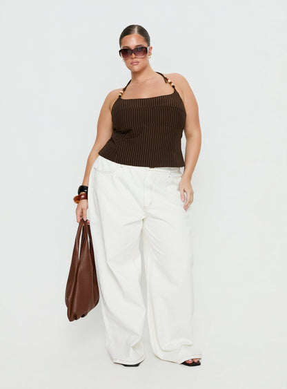 Cherise Bead Detail Top Brown Pinstripe Curve
