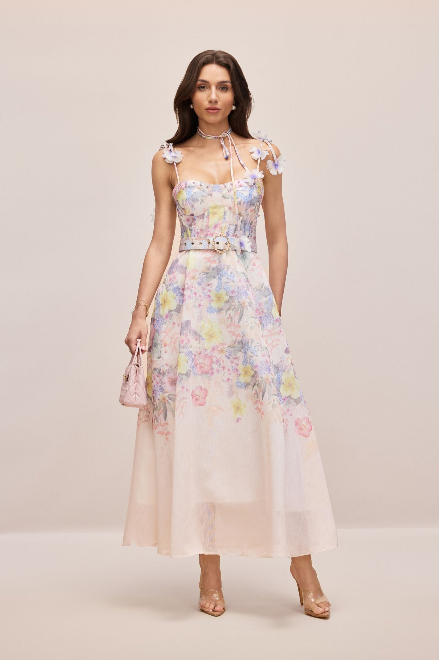 Tasha Floral Strap Corset Maxi Dress