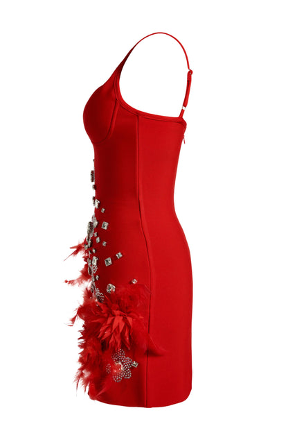 Bandage Feather Rhinestone Mini Dress