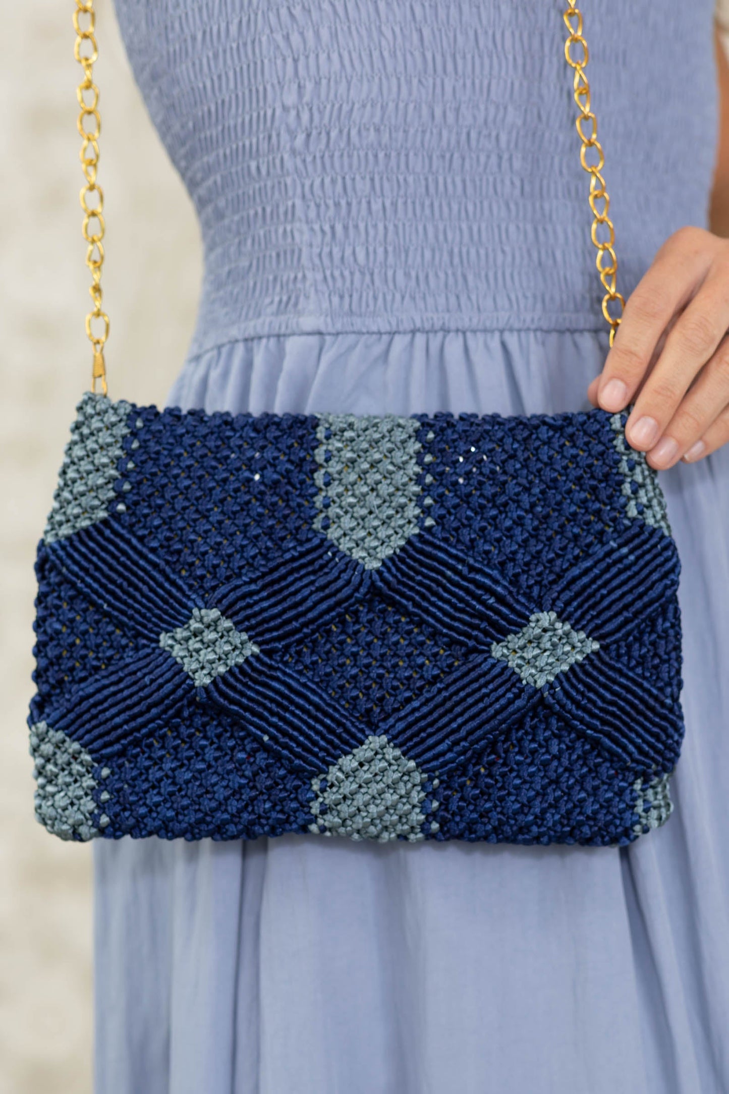Blue And Dusty Blue Handmade Macrame Clutch
