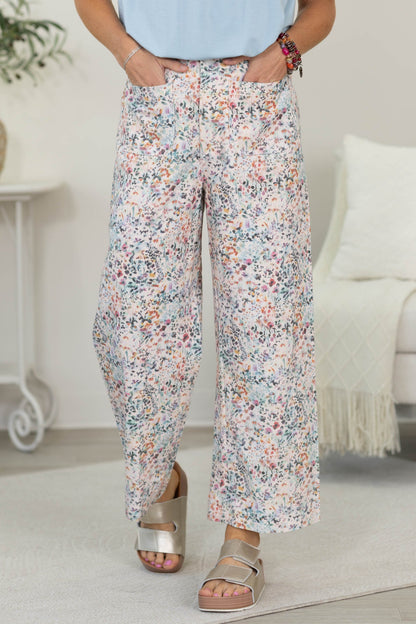 Blush Wide Leg Floral Print Pants