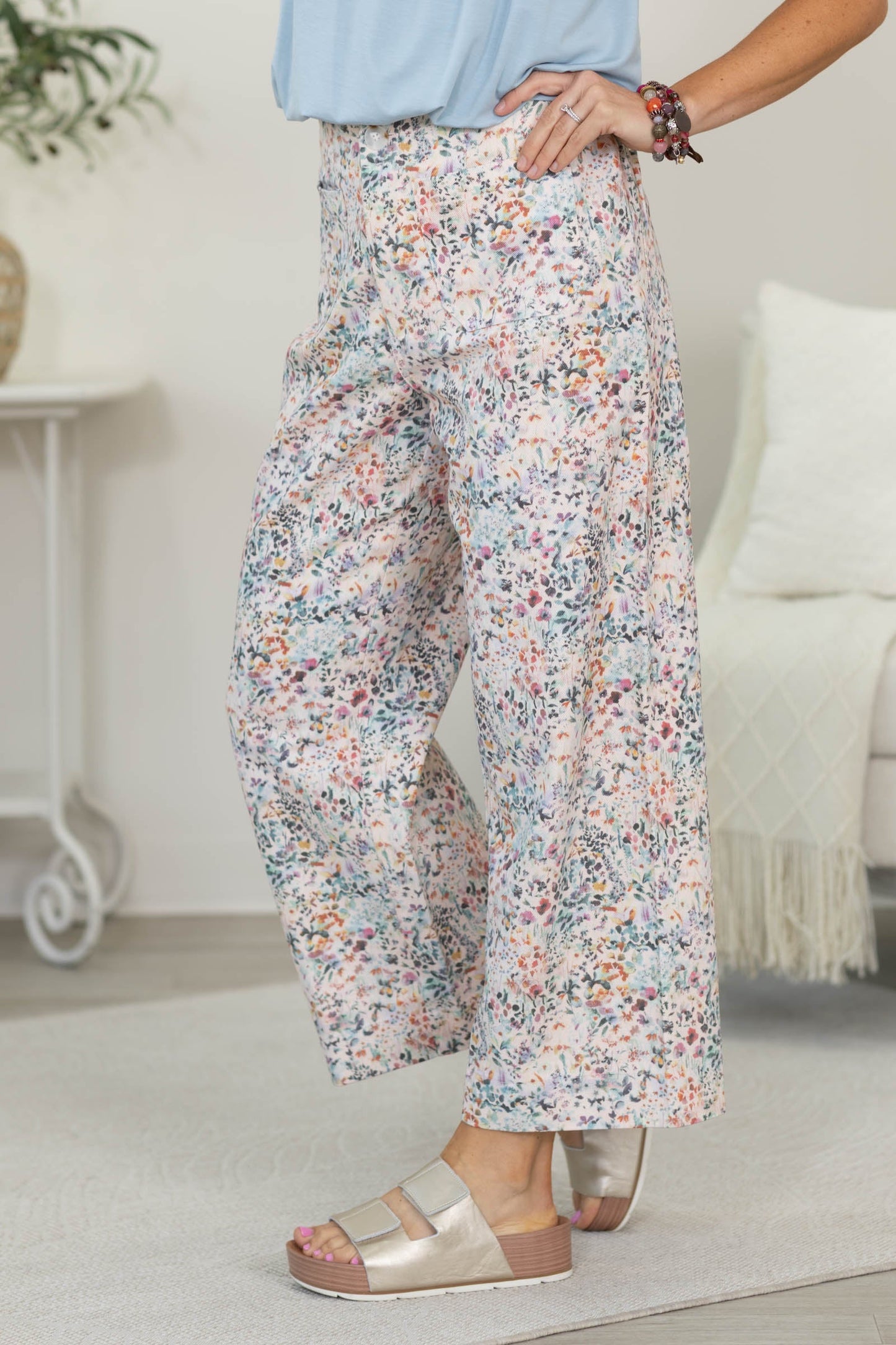 Blush Wide Leg Floral Print Pants
