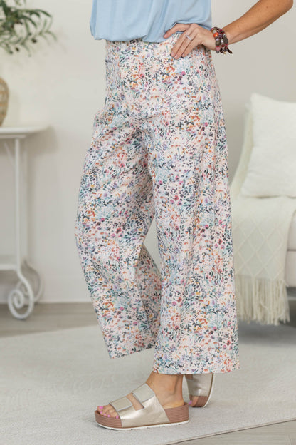 Blush Wide Leg Floral Print Pants