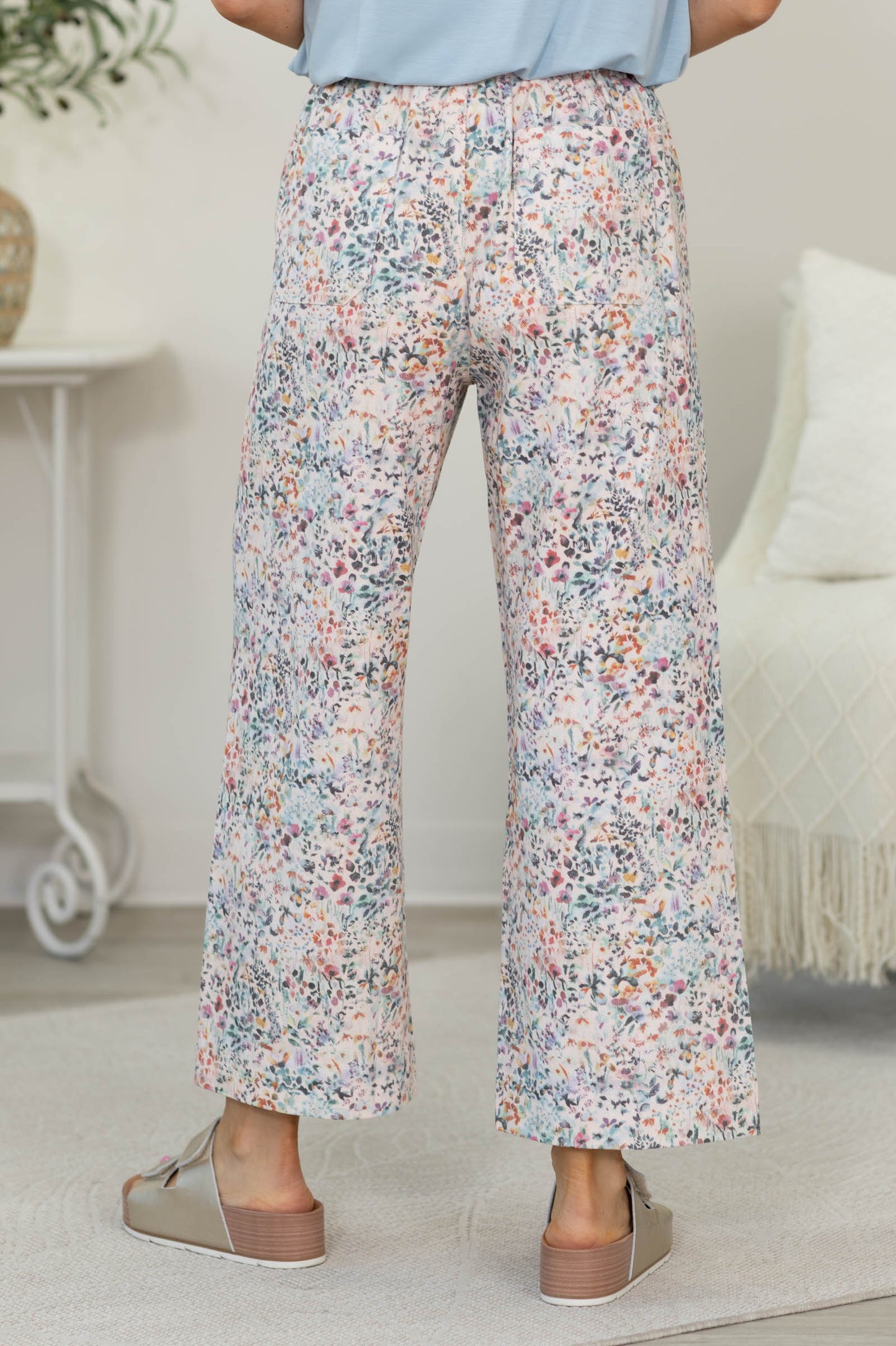 Blush Wide Leg Floral Print Pants