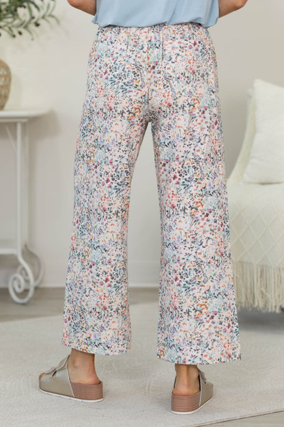 Blush Wide Leg Floral Print Pants