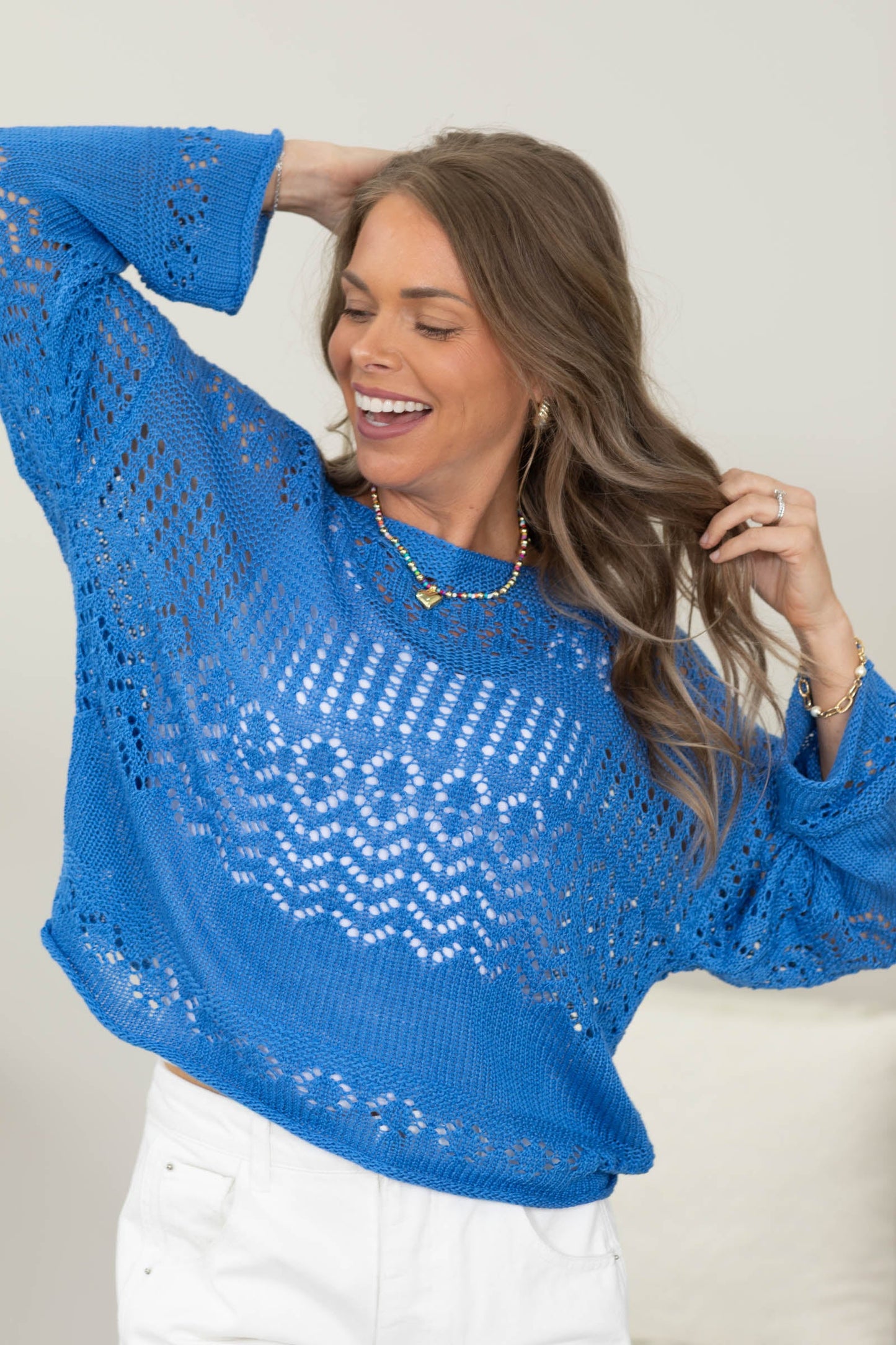 Bohemian Open-Stitch Flare Sleeve Sweater