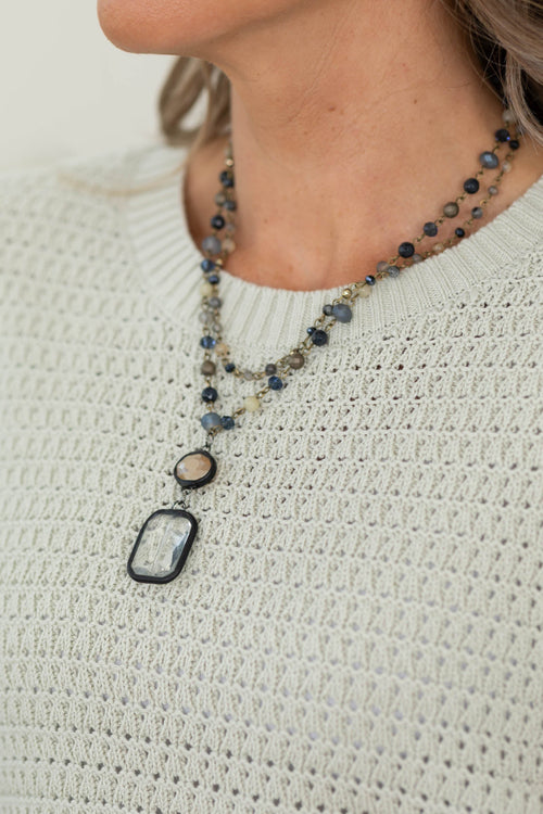 Bronze And Slate Blue Necklace With Pendant