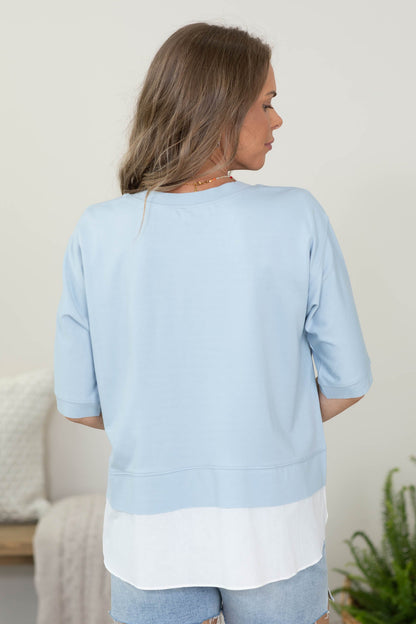 Baby Blue Soft Knit Layered Short Sleeve Top