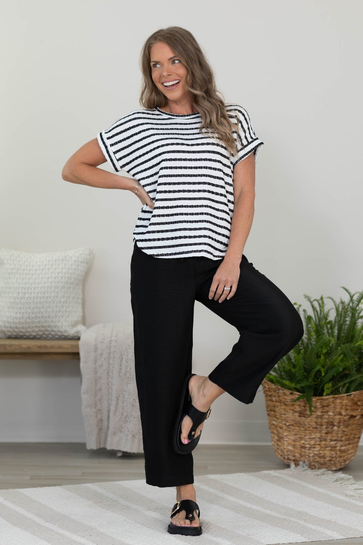 Black Elastic Waist Front Tie Pants