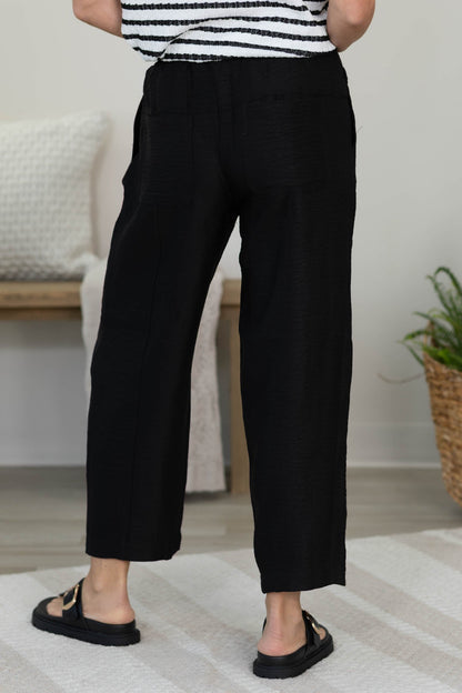 Black Elastic Waist Front Tie Pants