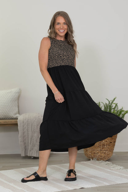 Black And Leopard Knit Tank Dress