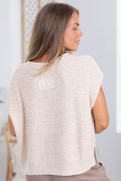 Back Patch Rolled Split Neck Knit Top
