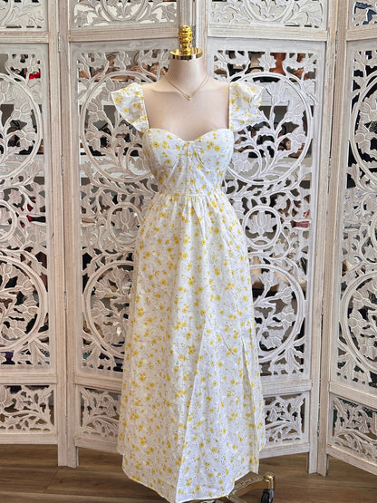 Corset Floral Midi Dress - Estira Poco ,  Slightly Stretchy