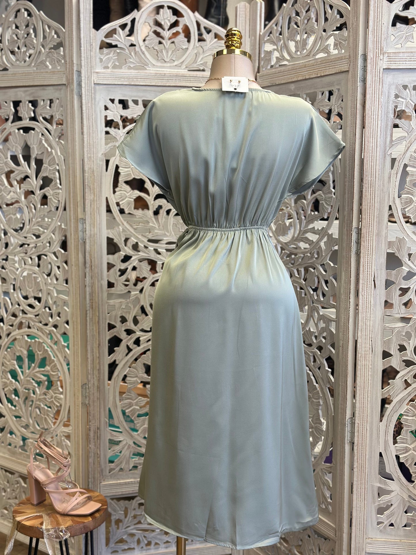 Satin Wrapped Midi Dress- Stretchy,Estira