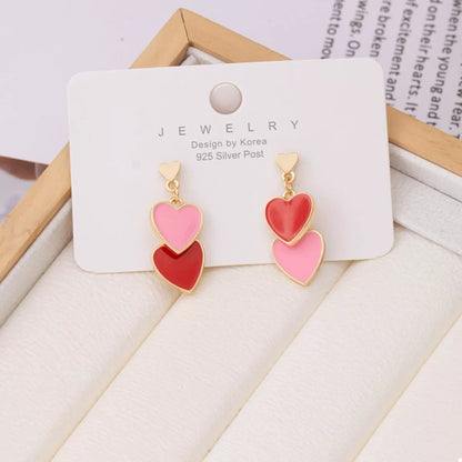 Sweet Doubl Heart Drop Earrings
