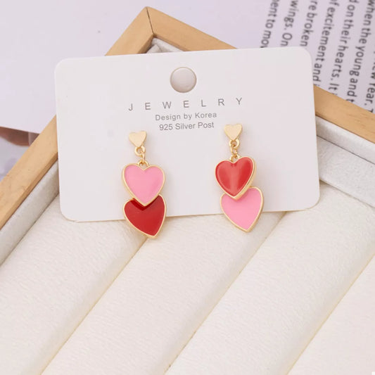 Sweet Doubl Heart Drop Earrings