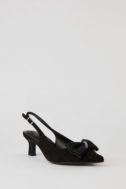 Rhinestone Bow Kitten Heeled Slingback