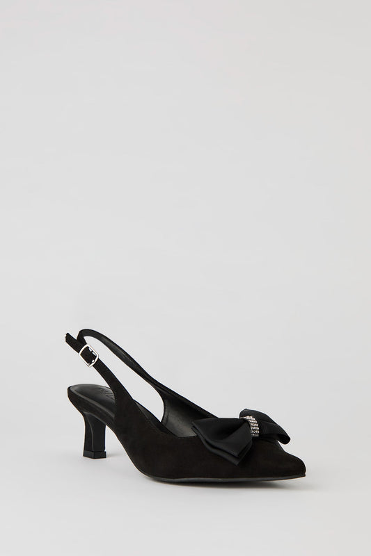 Rhinestone Bow Kitten Heeled Slingback