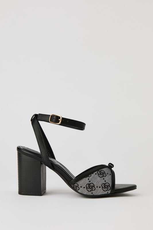 Bow Ankle Band Block Heeled Sandal