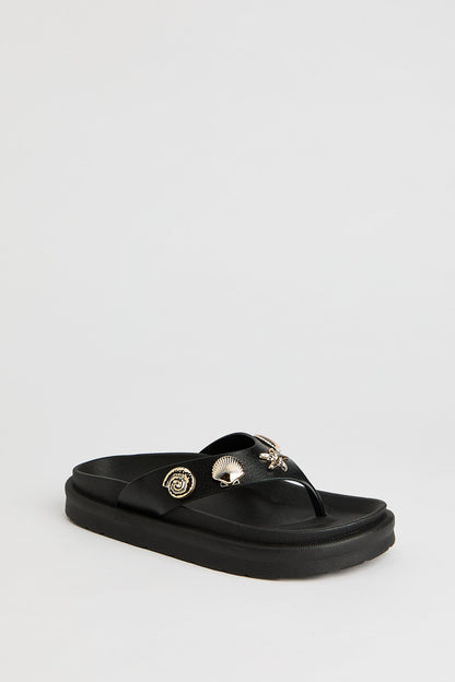 Faux Leather Shell Charm Sandal