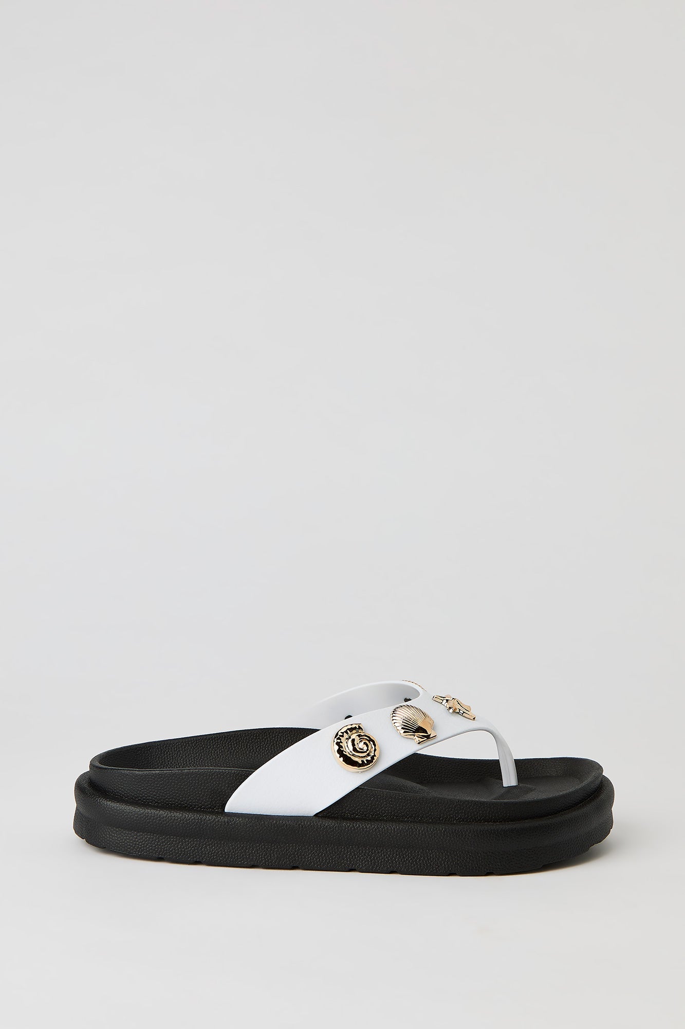 Faux Leather Shell Charm Sandal