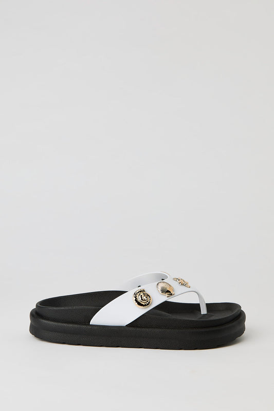 Faux Leather Shell Charm Sandal