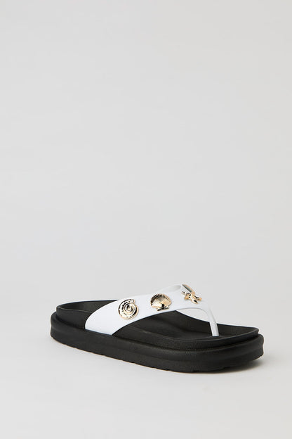 Faux Leather Shell Charm Sandal