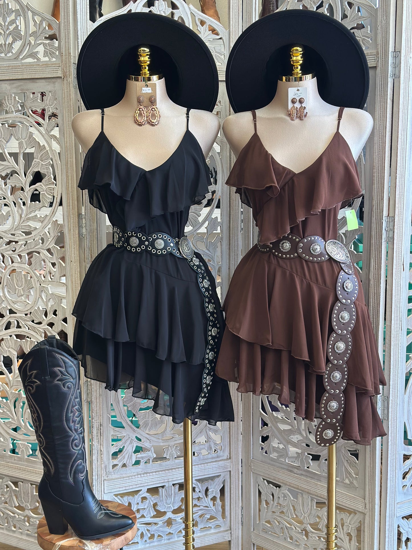 Asymmetrical Ruffle Cami Mini Dress- Not Stretchy ,No Estira
