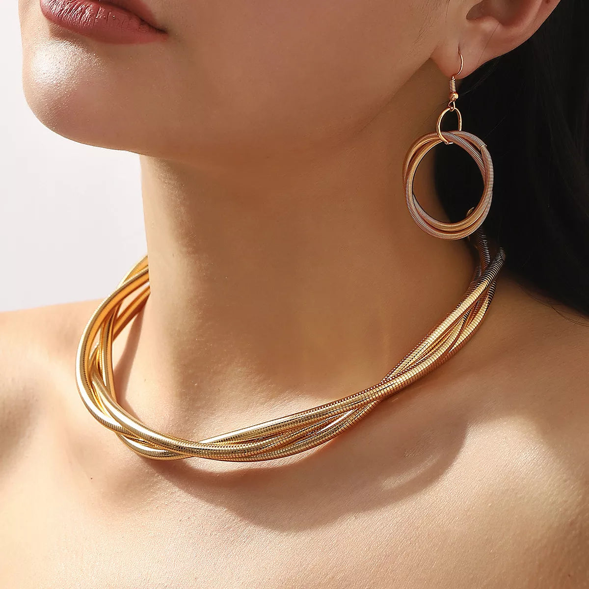 Multi-Layered Earrings and Necklace Jewelry Set
