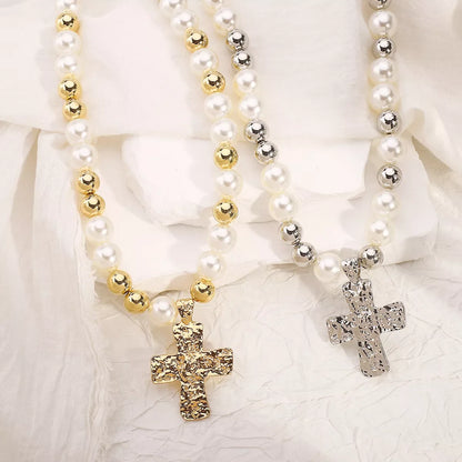 Pearl & Cross Pendant Necklace
