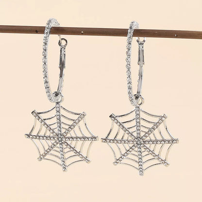 Spider Web Dangle Hoop Earrings