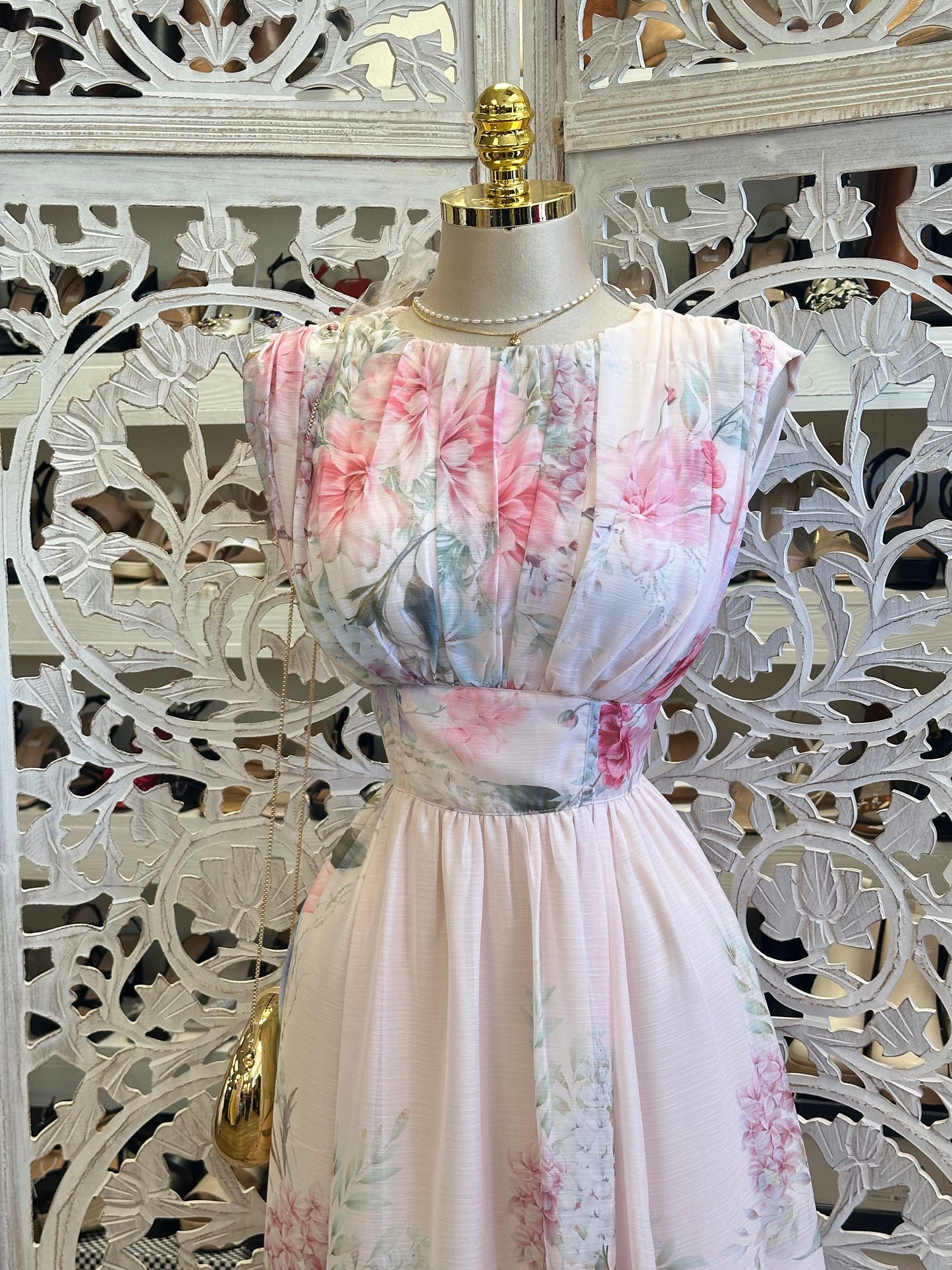 Boat Neck Floral Maxi  Pastel Dress-Stretchy, Estira